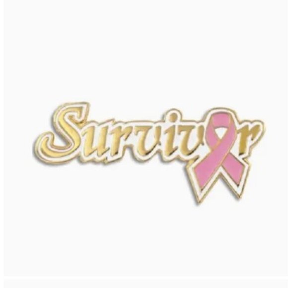Pink Ribbon Survivor Gold Plated Pins Breast Cancer Awareness - Picture 1 of 4